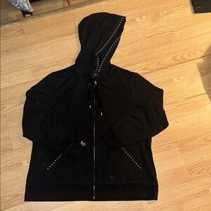 Christine Alexander Black zip-up  designer emo Hoodie Jacket with lots of jewels